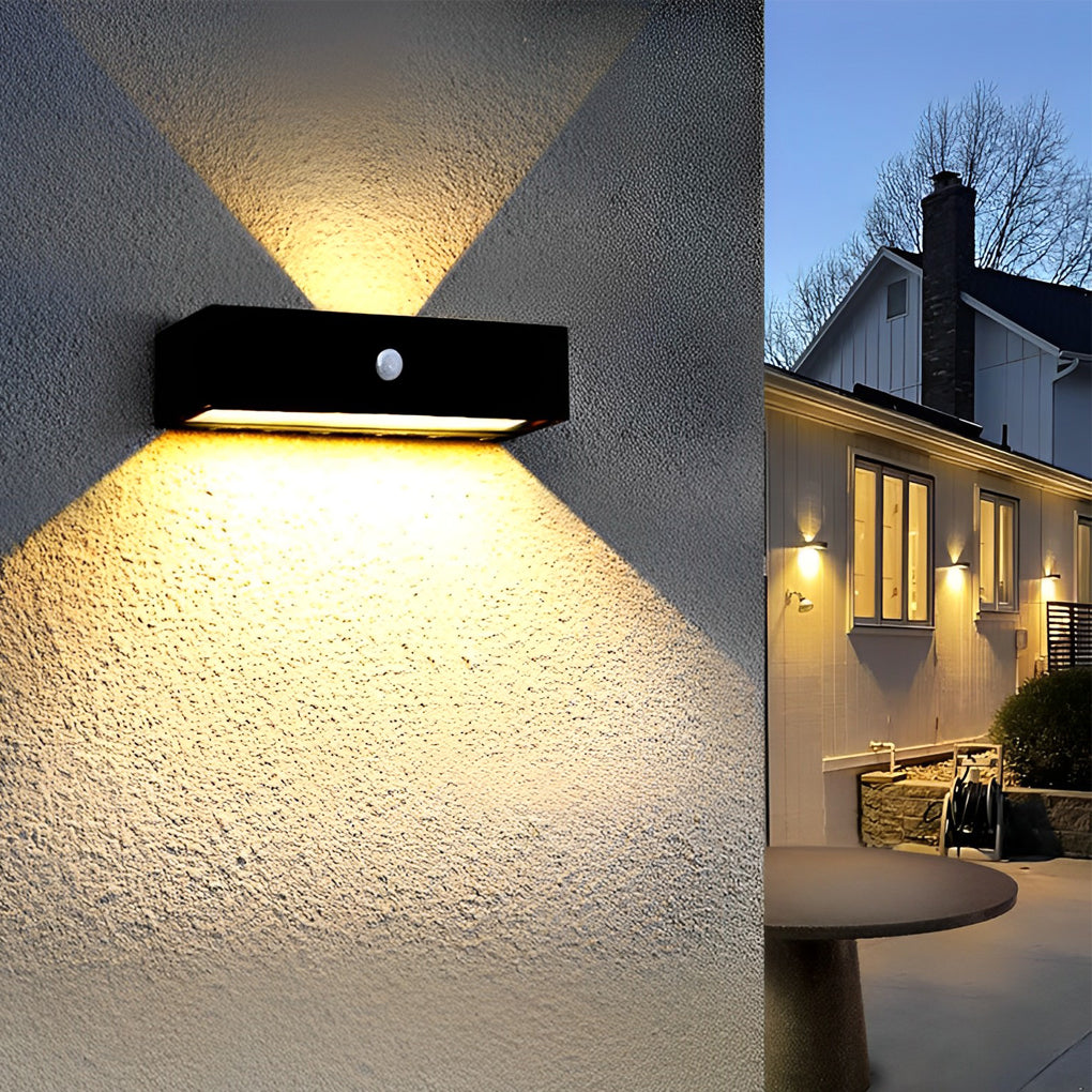 Motion Sensor Outdoor Wall Light | Black Aluminum | IP44 Waterproof | LED Solar Design