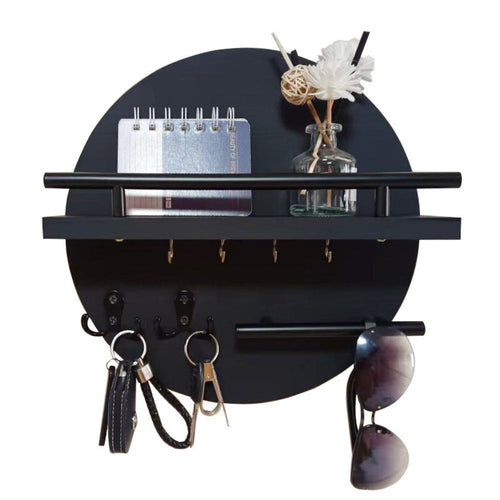 Round Wooden Key Holder | Eco-Friendly Wall Organiser with Hooks