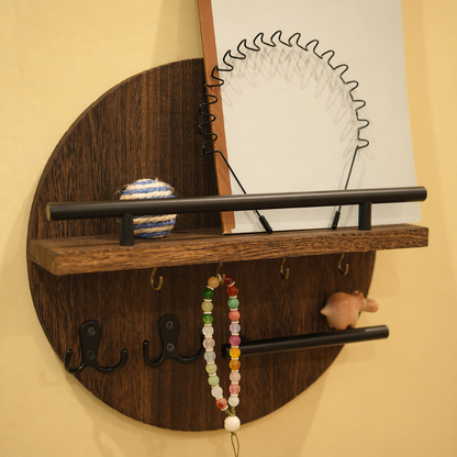 Round Wooden Key Holder | Eco-Friendly Wall Organiser with Hooks