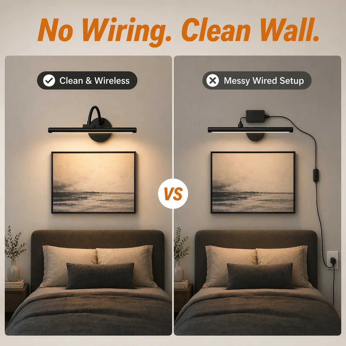 Wireless Picture Light | 12.6 in Black LED Bar on a 360° Gooseneck | Remote Dimming, 3 Light Colors, Single or Pair