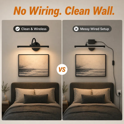 Wireless Picture Light | 12.6 in Black LED Bar on a 360° Gooseneck | Remote Dimming, 3 Light Colors, Single or Pair