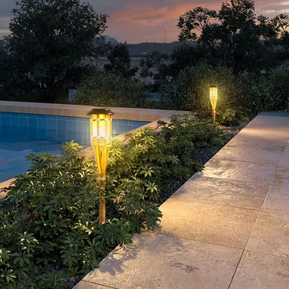 Solar Bamboo Flame Lights | 12-LED Flickering Effect Garden Lanterns, Eco-Friendly Design