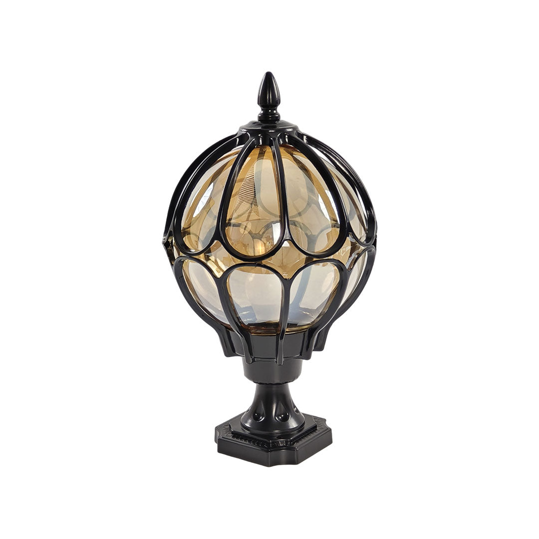Outdoor Globe Pillar Light | Retro Glass Shade with Copper Base | IP54 Weather-Resistant Design