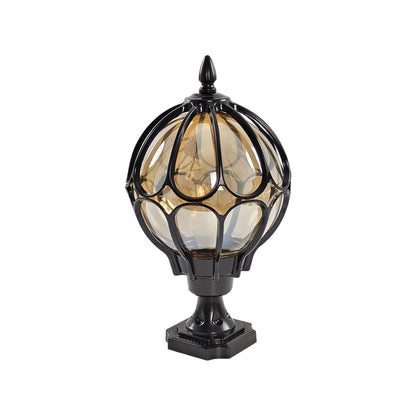 Outdoor Globe Pillar Light | Retro Glass Shade with Copper Base | IP54 Weather-Resistant Design