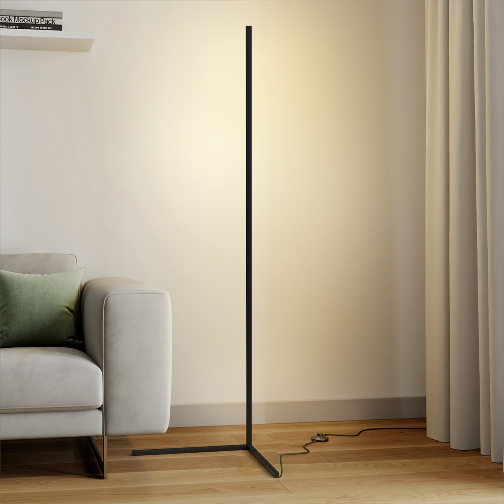 Corner Floor Lamp | 47 or 57 in LED Light Bar on a Triangle Base | Foot Switch, Warm or 3-Color Light