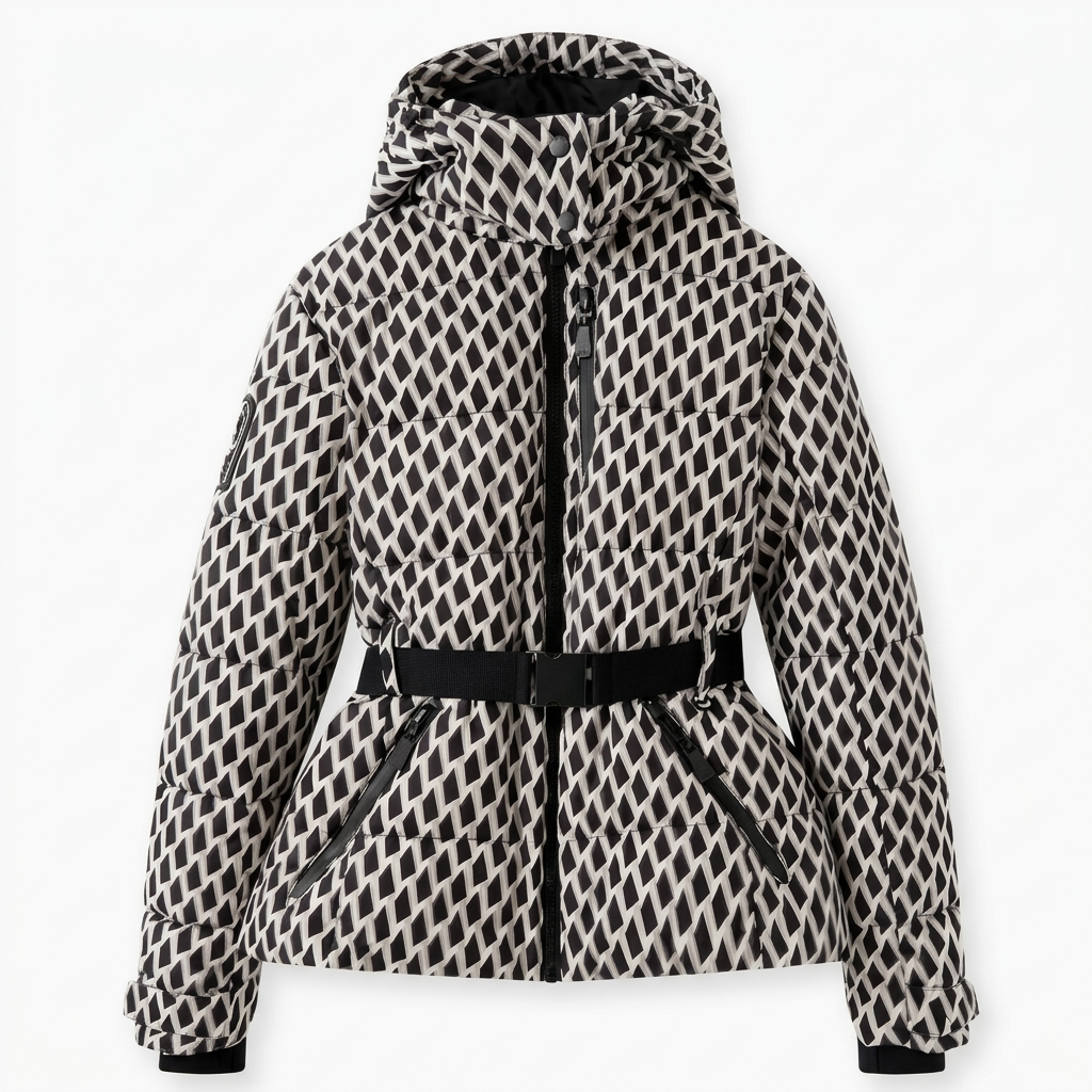 Women's Belted Puffer Jacket | Horizontal Quilting, High Collar, Zip Pockets, Hooded | 3 Colours, S to 2XL