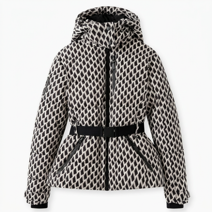 Women's Belted Puffer Jacket | Horizontal Quilting, High Collar, Zip Pockets, Hooded | 3 Colours, S to 2XL