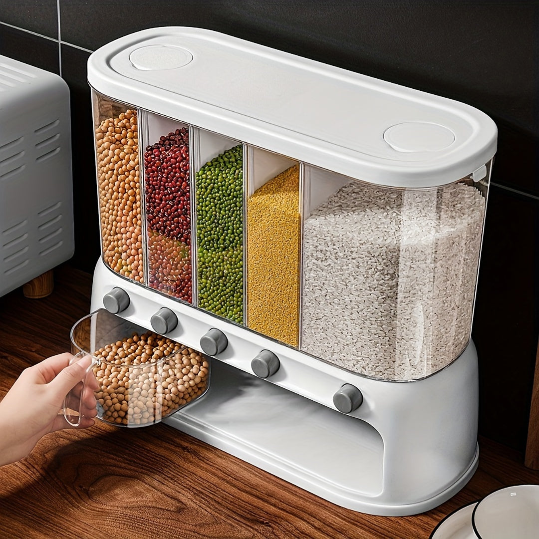Multi-Compartment Airtight Grain Storage Container | Clear Food-Grade Plastic with Flip-Top Lid