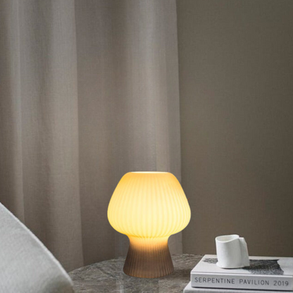 Table Lamp | Ribbed Glass, Vintage Mushroom Design