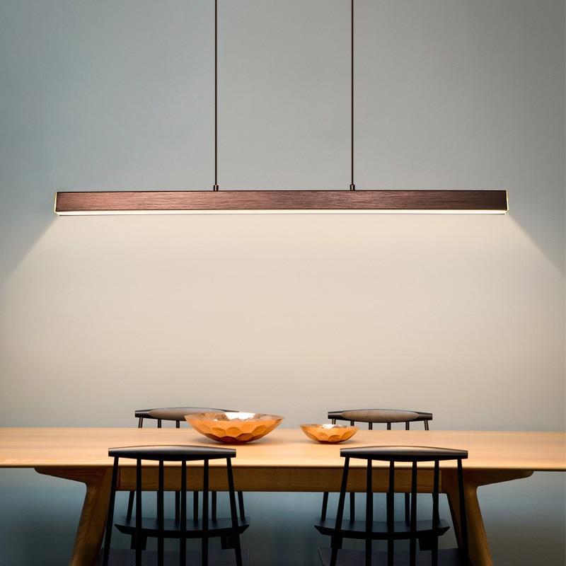 Linear LED Pendant Light | Black or Brown Metal and Acrylic Bar, 31.5 to 59 in | Adjustable Hanging, Dining Room