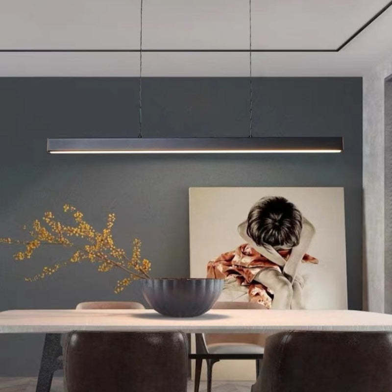 Linear LED Pendant Light | Black or Brown Metal and Acrylic Bar, 31.5 to 59 in | Adjustable Hanging, Dining Room