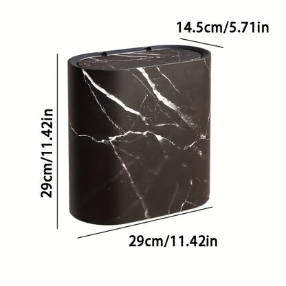 Marble Pattern Trash Can | Space-Saving Oval Design with Lid