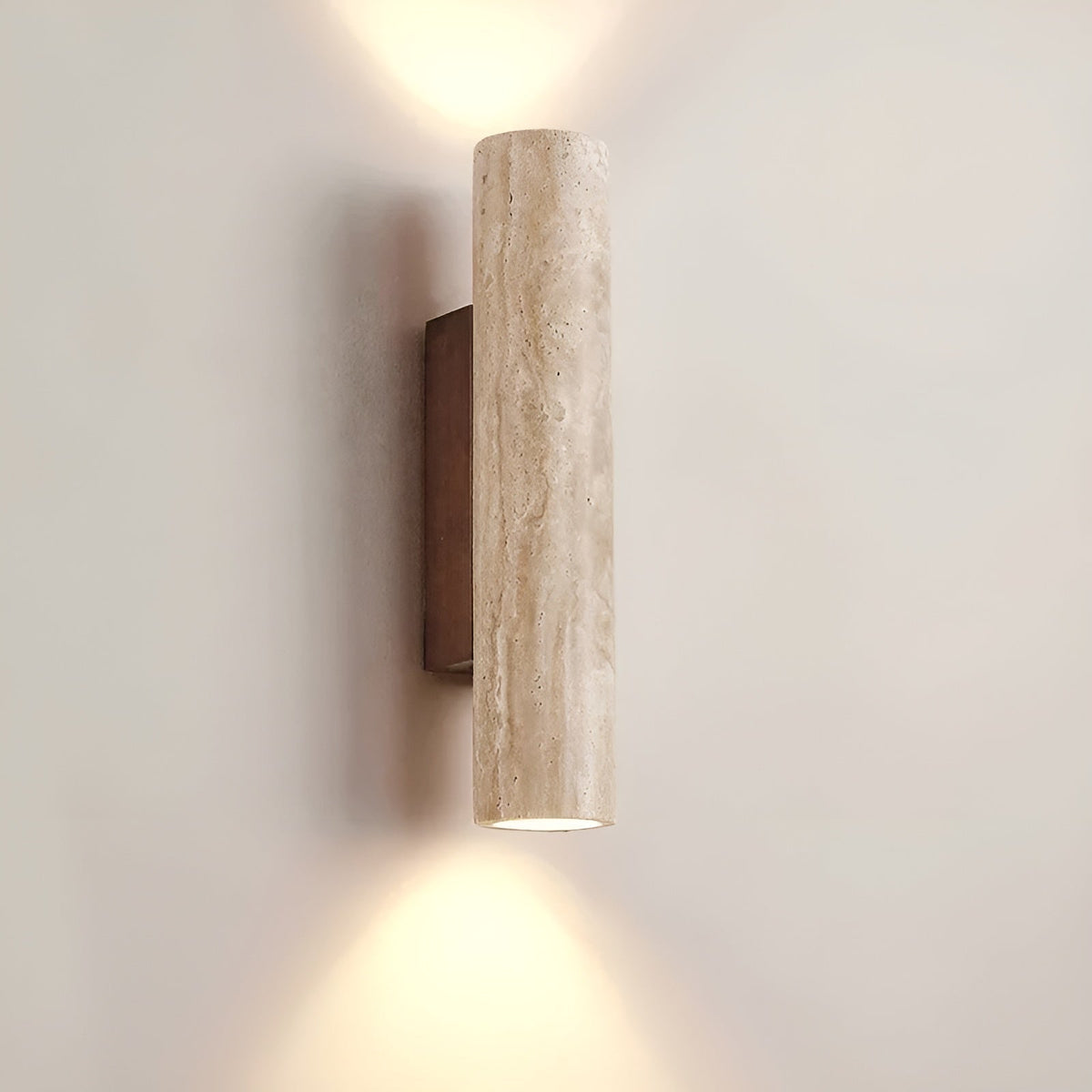 Travertine Wall Sconce | Natural Stone Cylinder, Up and Down Light | 11 or 12.6 in Modern Japandi Wall Light