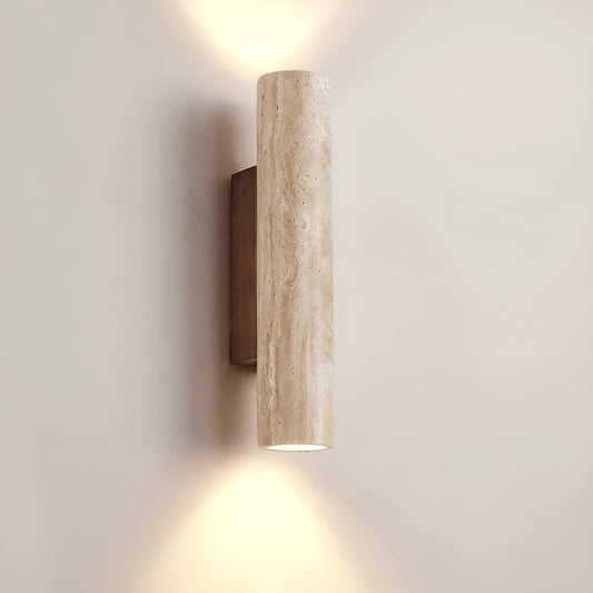 Travertine Wall Sconce | Natural Stone Cylinder, Up and Down Light | 11 or 12.6 in Modern Japandi Wall Light