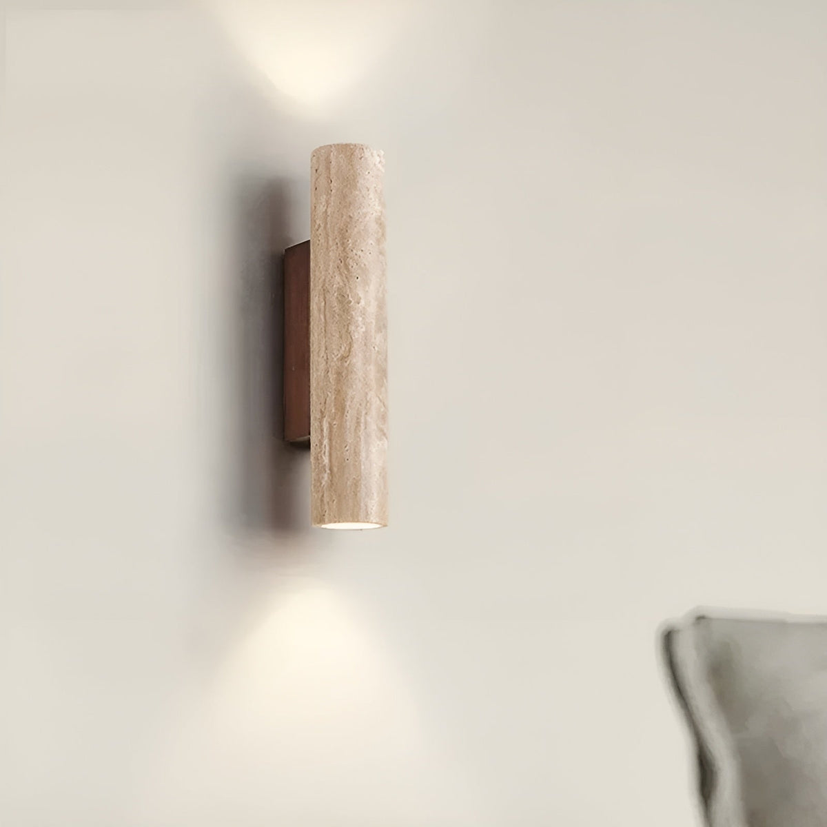 Travertine Wall Sconce | Natural Stone Cylinder, Up and Down Light | 11 or 12.6 in Modern Japandi Wall Light