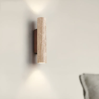 Travertine Wall Sconce | Natural Stone Cylinder, Up and Down Light | 11 or 12.6 in Modern Japandi Wall Light