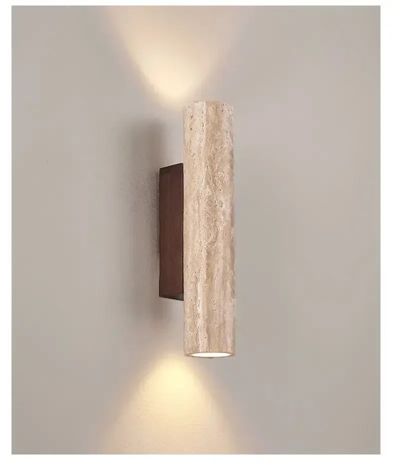Travertine Wall Sconce | Natural Stone Cylinder, Up and Down Light | 11 or 12.6 in Modern Japandi Wall Light