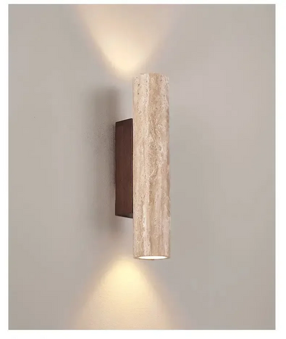 Travertine Wall Sconce | Natural Stone Cylinder, Up and Down Light | 11 or 12.6 in Modern Japandi Wall Light