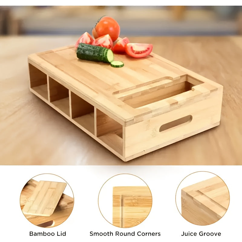 Bamboo Cutting Board Set | 4 Interchangeable Blades, Built-In Storage Trays