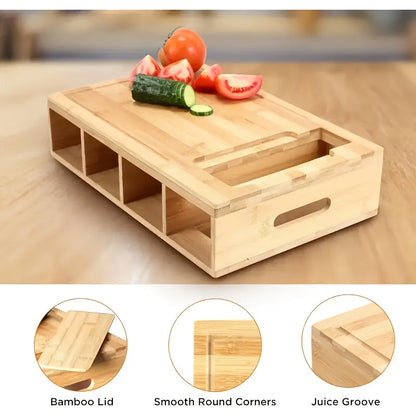 Bamboo Cutting Board Set | 4 Interchangeable Blades, Built-In Storage Trays