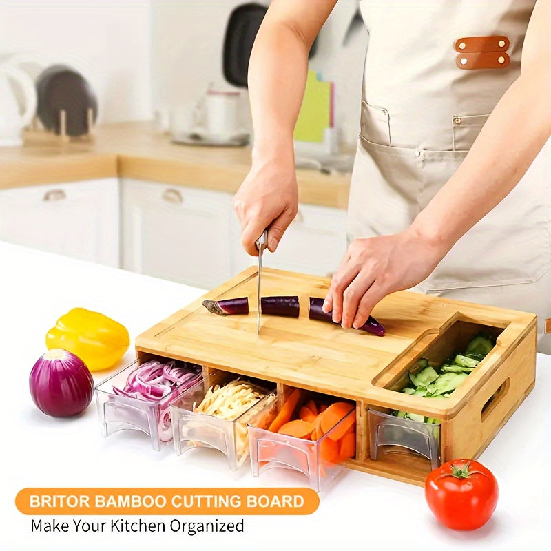 Bamboo Cutting Board Set | 4 Interchangeable Blades, Built-In Storage Trays