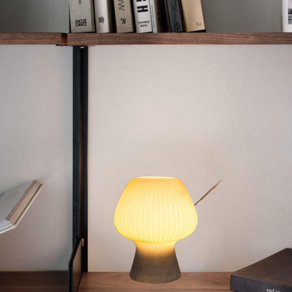 Table Lamp | Ribbed Glass, Vintage Mushroom Design