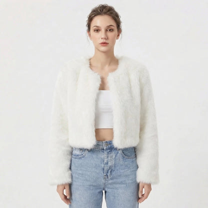Women's Faux Fur Jacket | Cropped Open-Front Design, Long Sleeves, Lightweight Lining | 7 Colours, S to 2XL