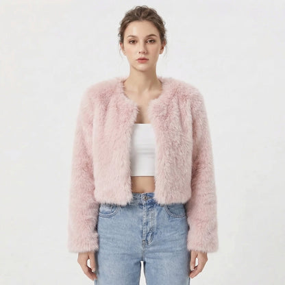 Women's Faux Fur Jacket | Cropped Open-Front Design, Long Sleeves, Lightweight Lining | 7 Colours, S to 2XL