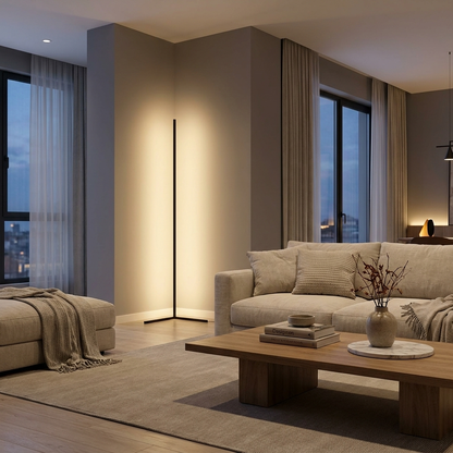 LED Corner Floor Lamp | 56 or 63 in Aluminum Light Bar, RGB or Tunable White | Remote Dimming, Black or White