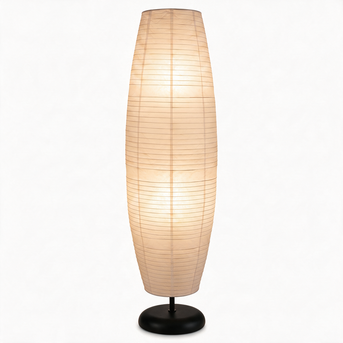 Rice Paper Floor Lamp | 54 in Paper Column on a Slim Metal Frame | Japandi Style, 2-Bulb, Plug-In