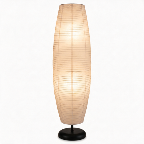 Rice Paper Floor Lamp | 54 in Paper Column on a Slim Metal Frame | Japandi Style, 2-Bulb, Plug-In