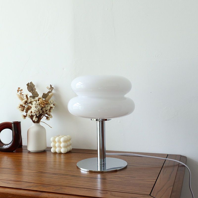 LED Table Lamp | Handcrafted Glass Shade with Chrome Base