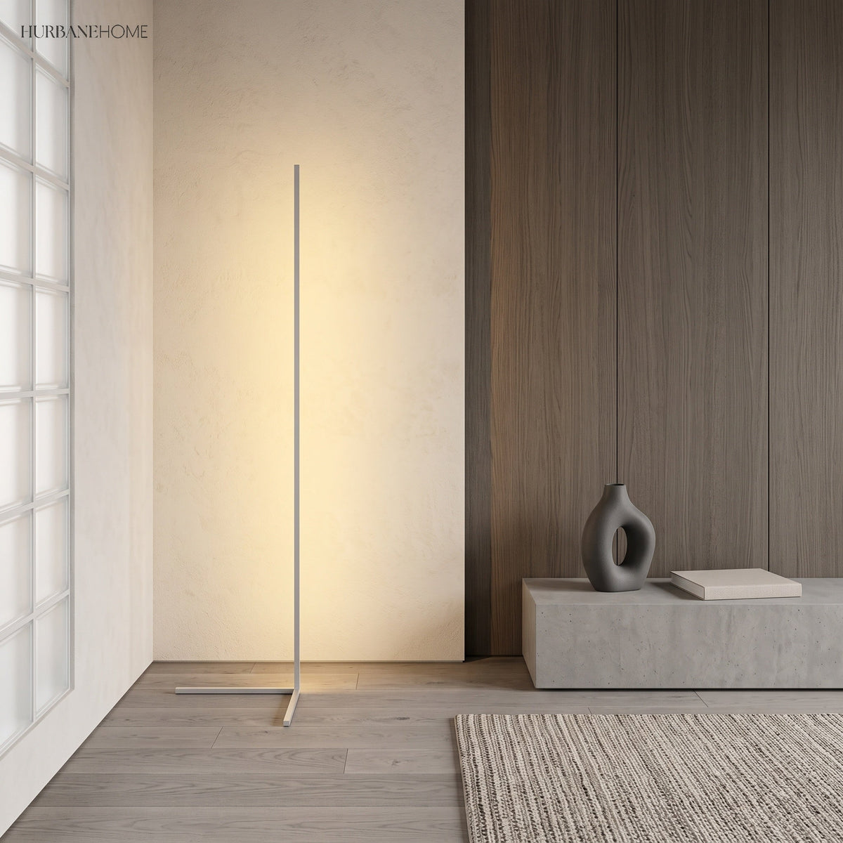 Corner Floor Lamp | 47 or 57 in LED Light Bar on a Triangle Base | Foot Switch, Warm or 3-Color Light