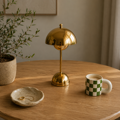 Cordless Dome Table Lamp | Metal Mushroom Lamp with 1200mAh Battery | Touch Dimming, 3 Light Colors, 3 Finishes
