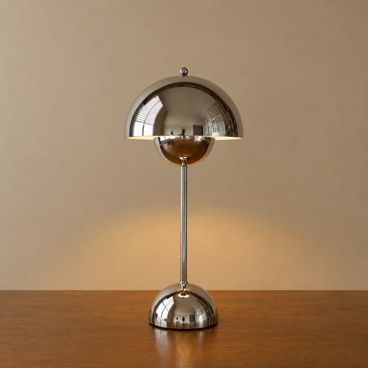 Cordless Dome Table Lamp | Metal Mushroom Lamp with 1200mAh Battery | Touch Dimming, 3 Light Colors, 3 Finishes