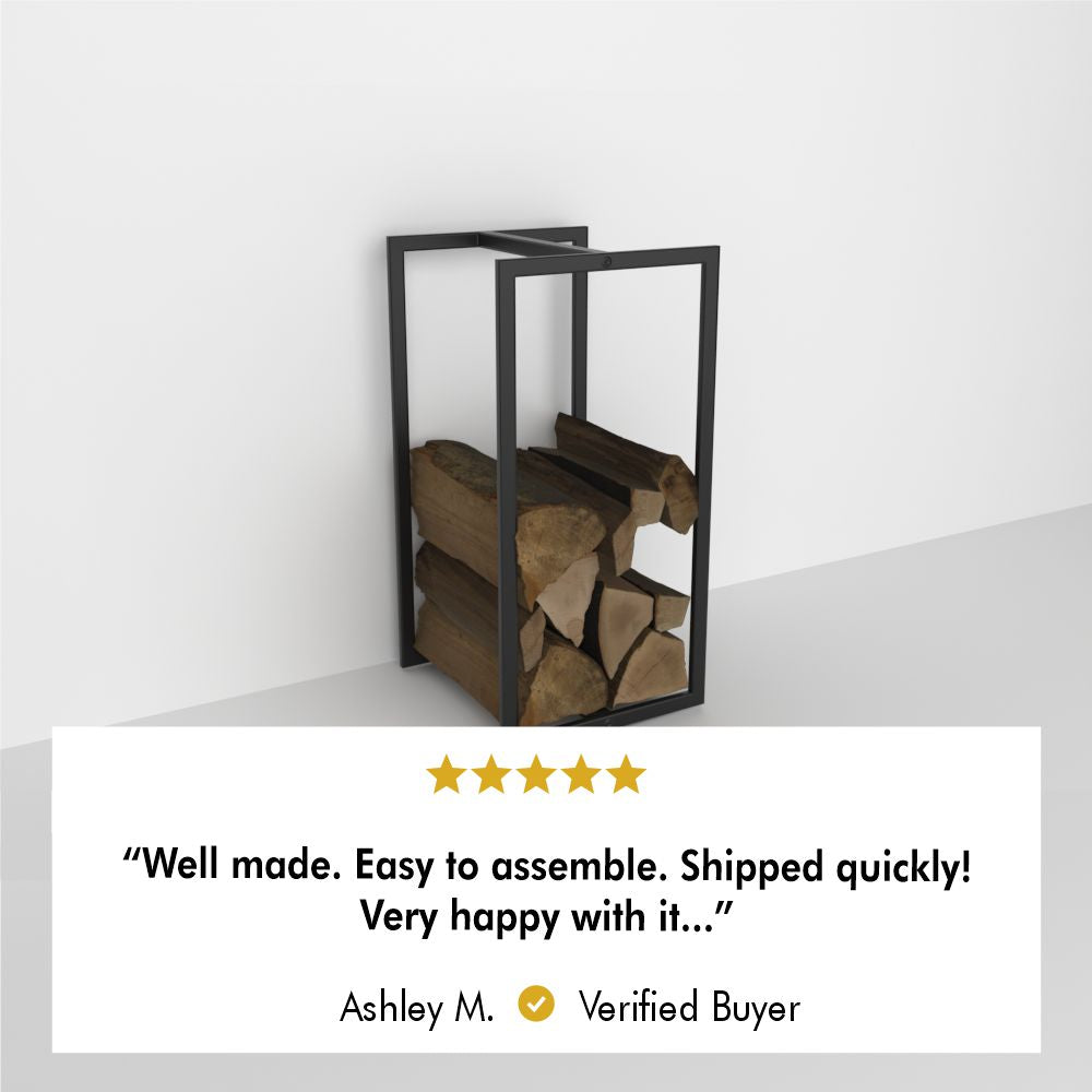 Minimalist Log Holder | Powder-Coated Steel Firewood Rack, 18, 24 or 36 in | Black, White or Gold