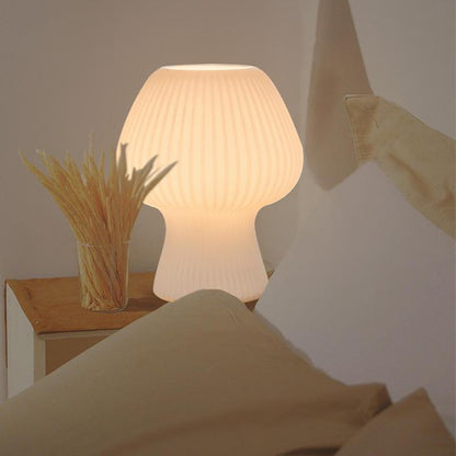 Table Lamp | Ribbed Glass, Vintage Mushroom Design