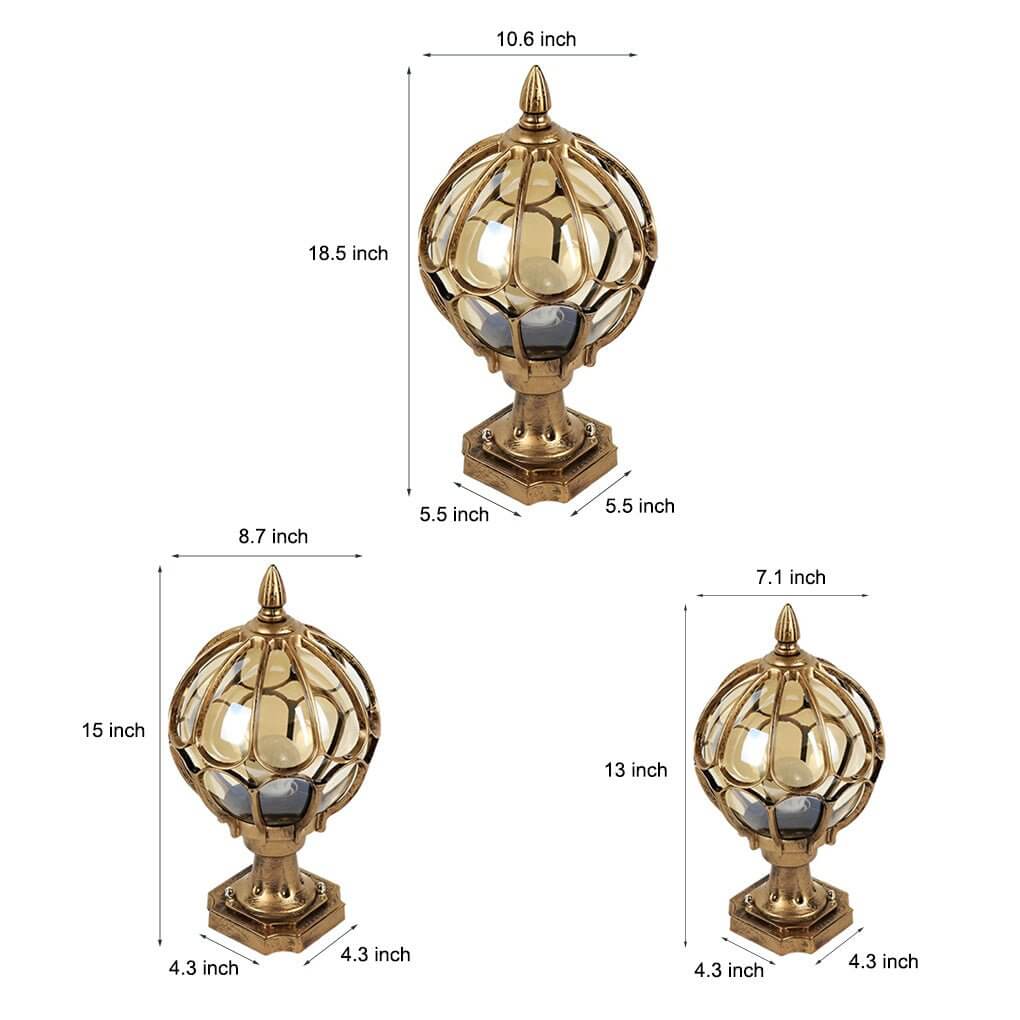 Outdoor Globe Pillar Light | Retro Glass Shade with Copper Base | IP54 Weather-Resistant Design
