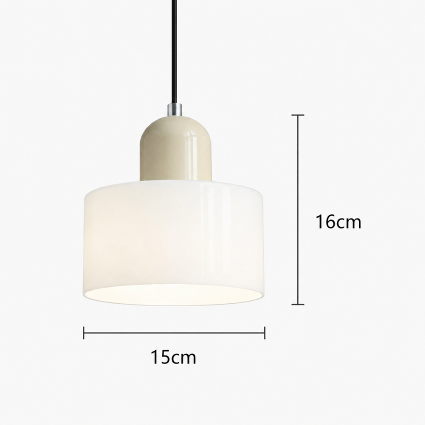 Colored Glass Drum Pendant Light | 5.9 in Bauhaus Shade with Contrast Cap | 36 Color Combos, Adjustable Cord