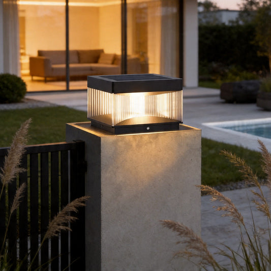 Outdoor Solar Pillar Light | IP65 Waterproof Iron with Acrylic Shade