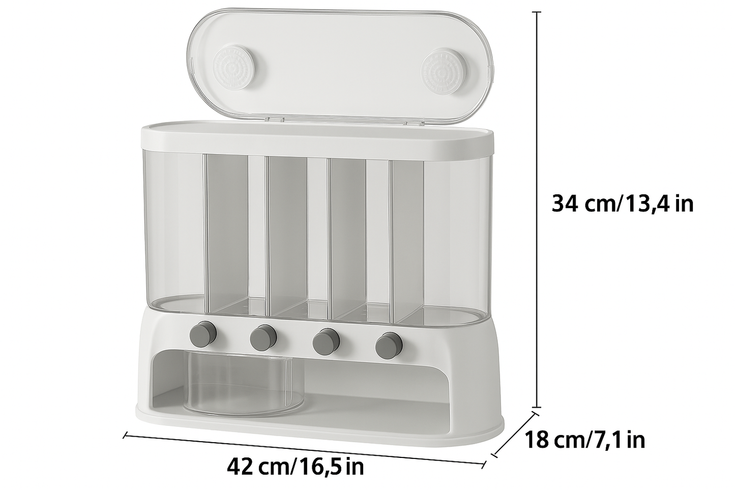 Multi-Compartment Airtight Grain Storage Container | Clear Food-Grade Plastic with Flip-Top Lid