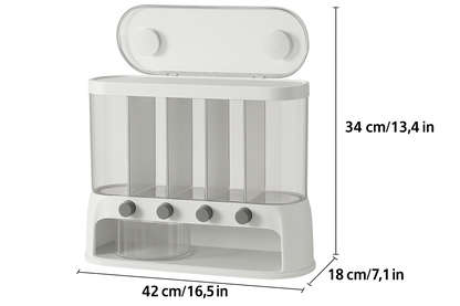 Multi-Compartment Airtight Grain Storage Container | Clear Food-Grade Plastic with Flip-Top Lid