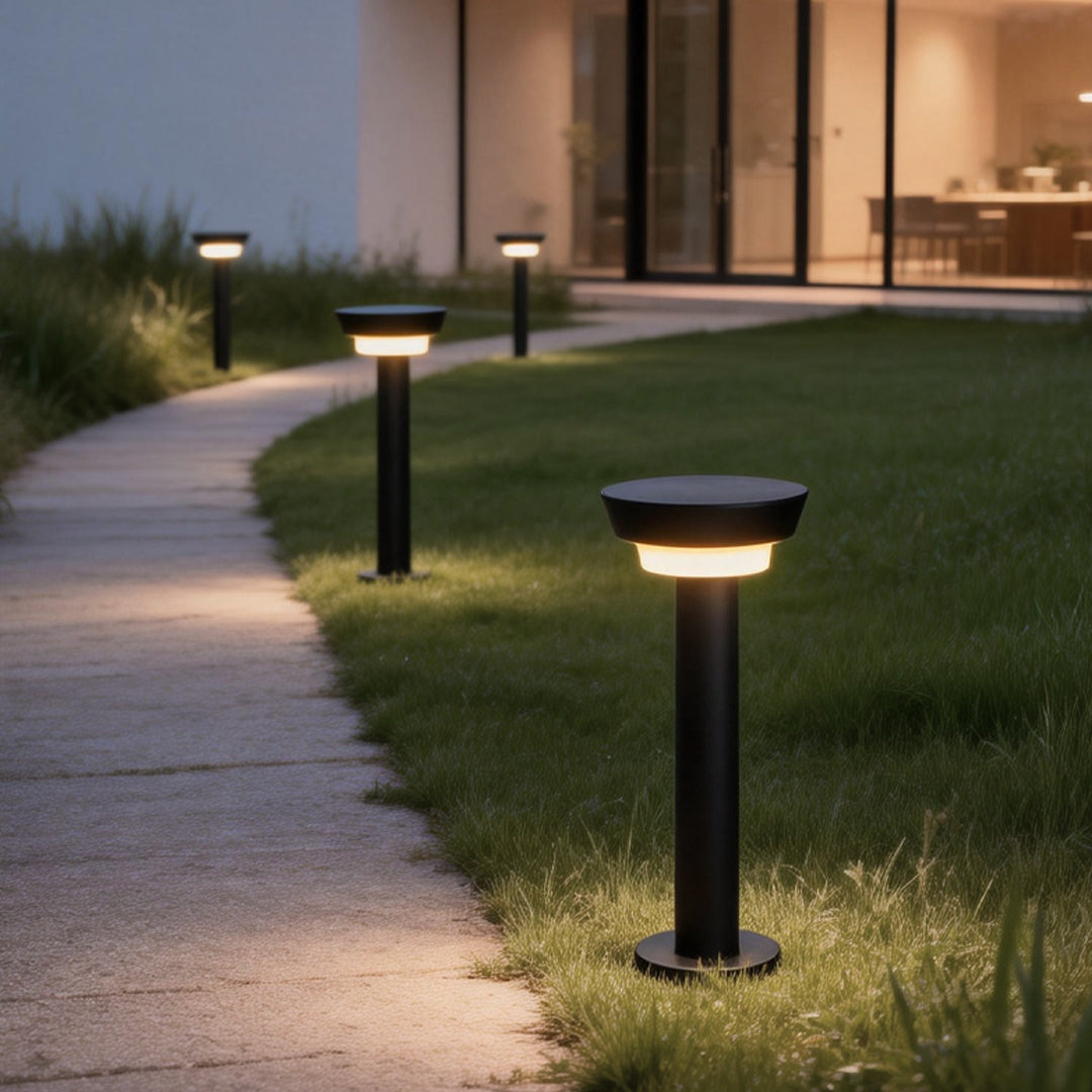 Solar Powered Garden Path Lights | IP65 Waterproof Aluminum | Modern Cylindrical Design | Warm White LED