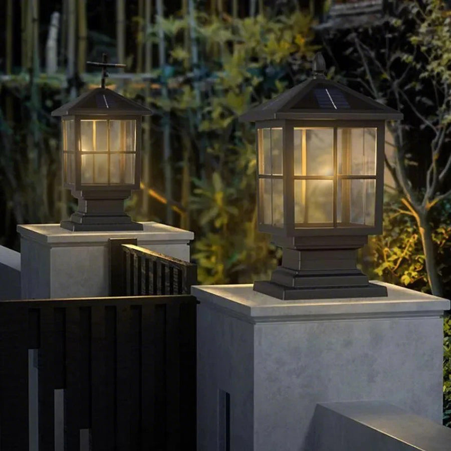 LED Stone Light Pillar | Black Aluminum Alloy, IP65 Waterproof, Dual Power Modes
