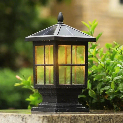 LED Stone Light Pillar | Black Aluminum Alloy, IP65 Waterproof, Dual Power Modes