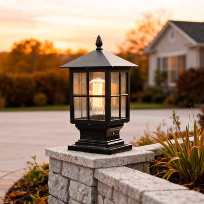 LED Stone Light Pillar | Black Aluminum Alloy, IP65 Waterproof, Dual Power Modes