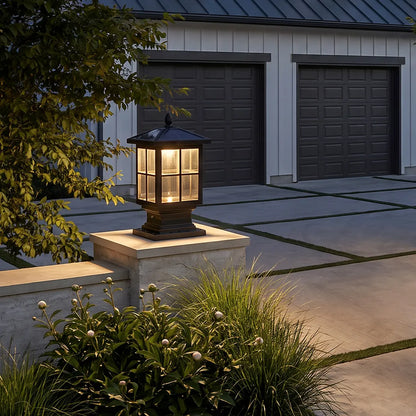 LED Stone Light Pillar | Black Aluminum Alloy, IP65 Waterproof, Dual Power Modes