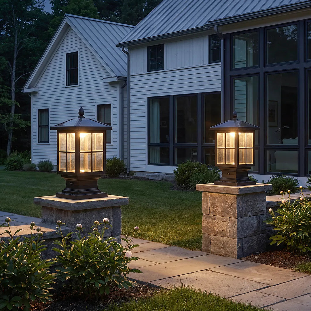 LED Stone Light Pillar | Black Aluminum Alloy, IP65 Waterproof, Dual Power Modes