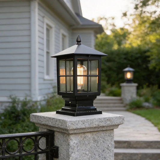 LED Stone Light Pillar | Black Aluminum Alloy, IP65 Waterproof, Dual Power Modes