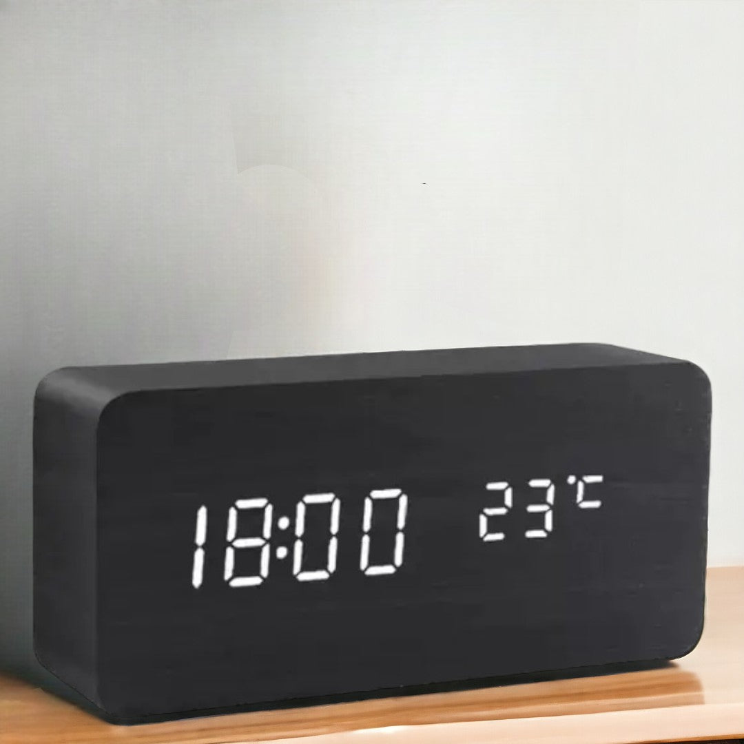 LED Alarm Clock | Voice-Controlled Wood-Effect Design